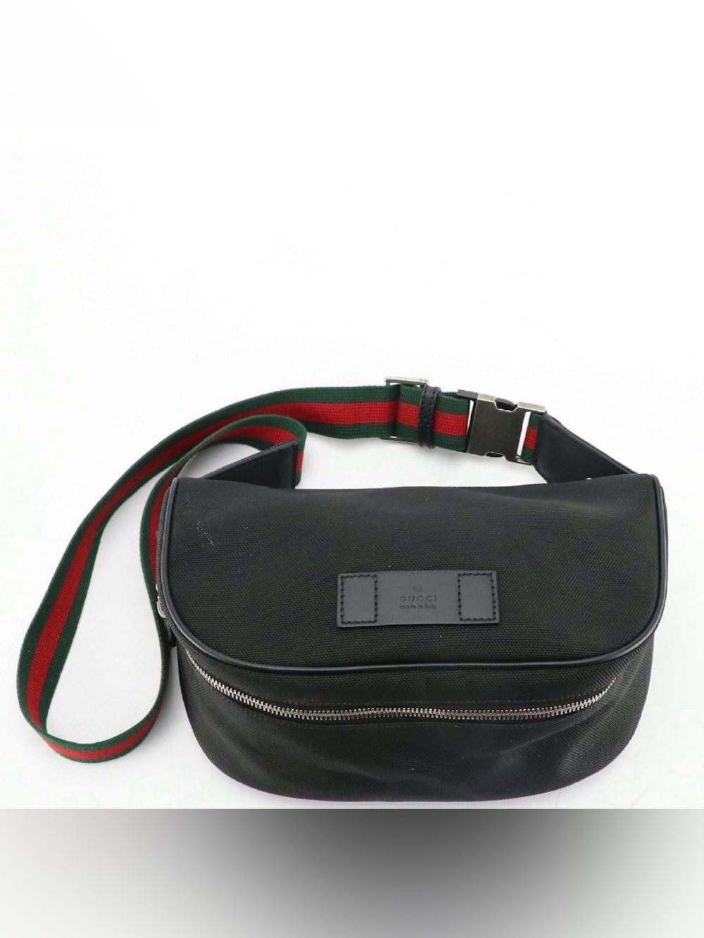 Gucci Black Techno Canvas Web Strap Belt Bag with Leather Trim